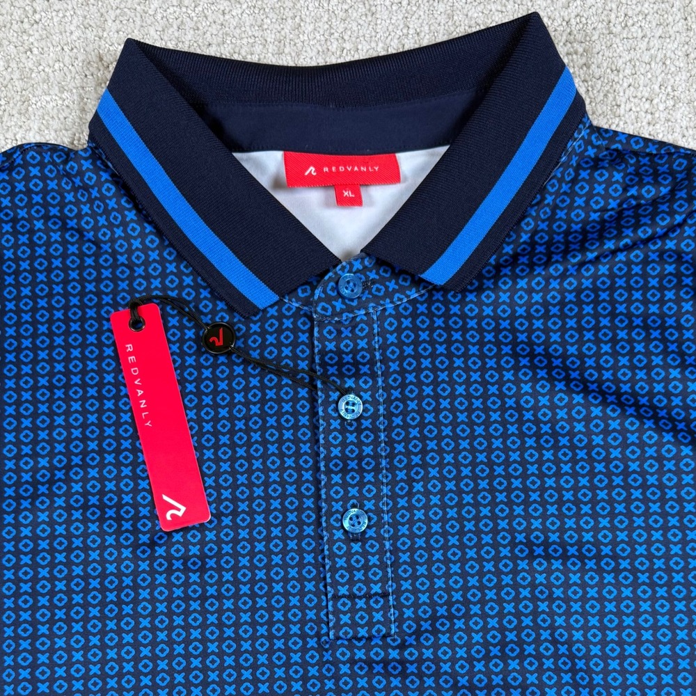 NEW REDVANLY Mens XL Marine Norvins Geometric Golf Polo Shirt R2501